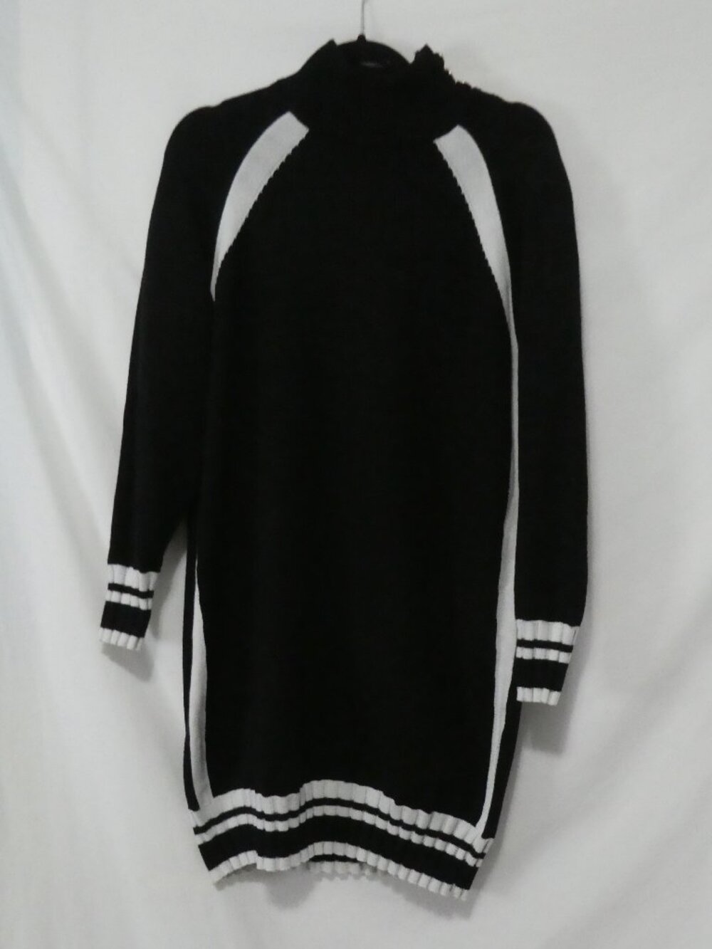 TRISTAN Long Mock Neck Sweater Dress Button Detail - Black and White - Medium - Picture 1 of 16
